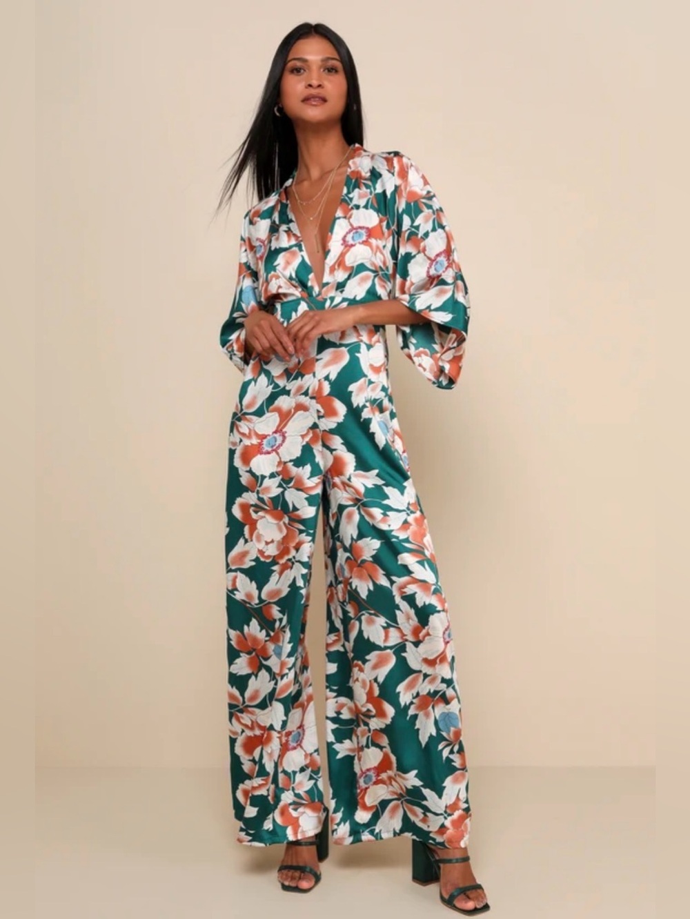 Lulus From Sunrise Teal Floral Print Wide-Leg Jumpsuit